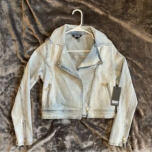 DKNY Studded Denim Moto Style Jacket